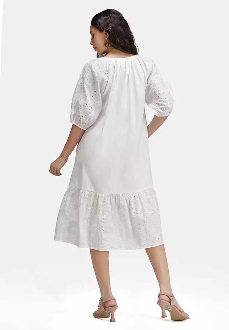 VIRGIO 100% Cotton Schiffli Lace Shirt Dress