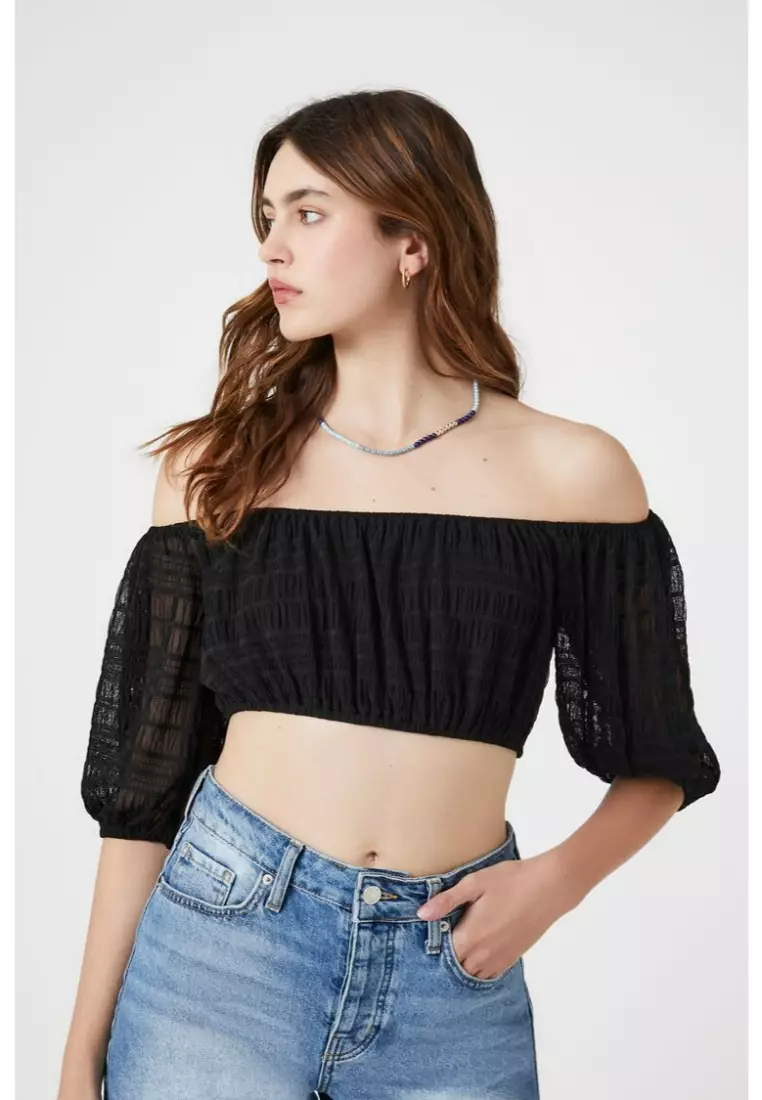 Mesh off the shoulder crop top 2025