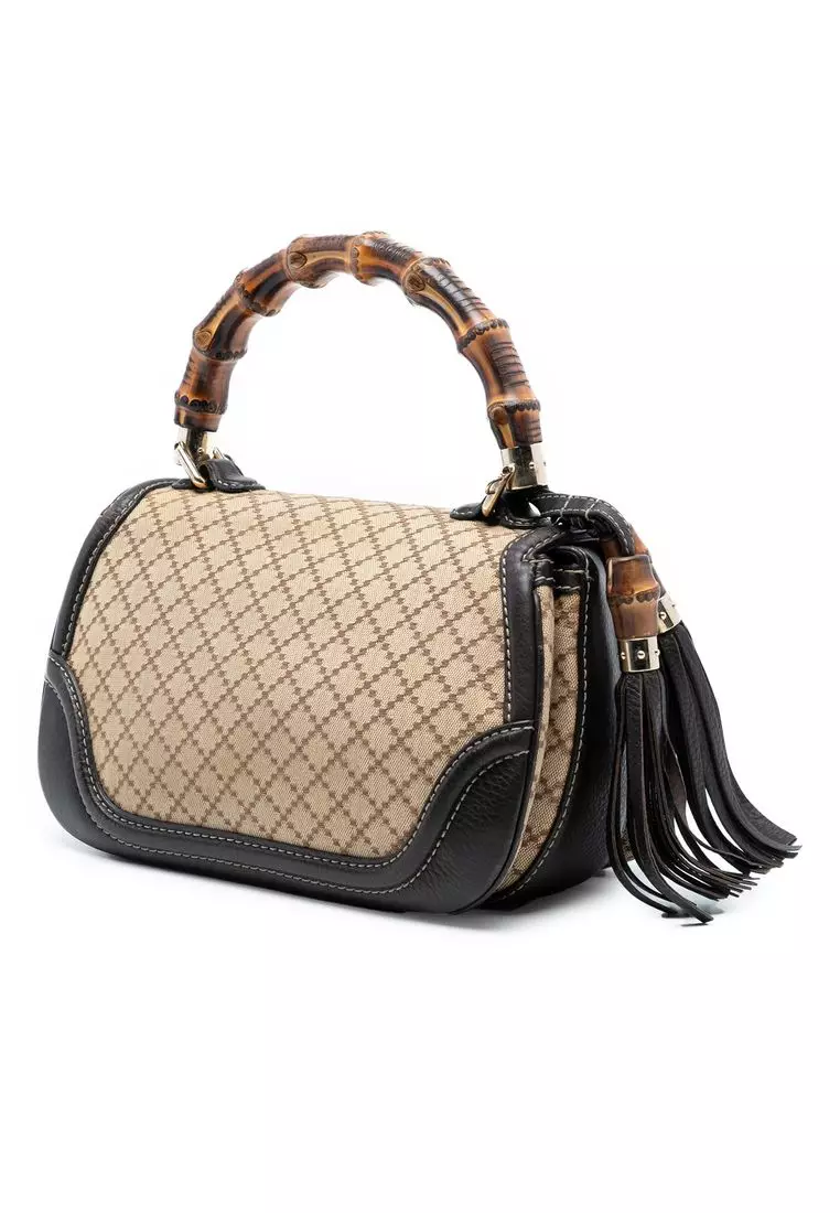Pre-Loved Gucci Medium Diamante Canvas New Bamboo Satchel