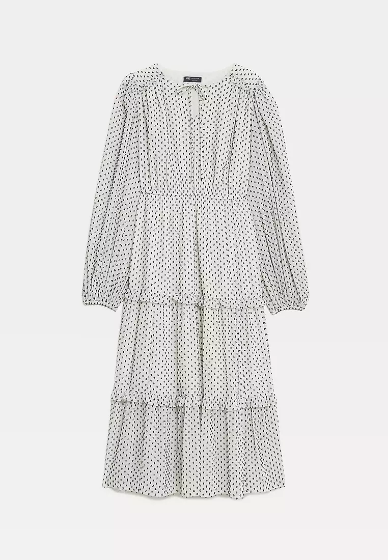 Polka Dot Tie Neck Maxi Tiered Dress