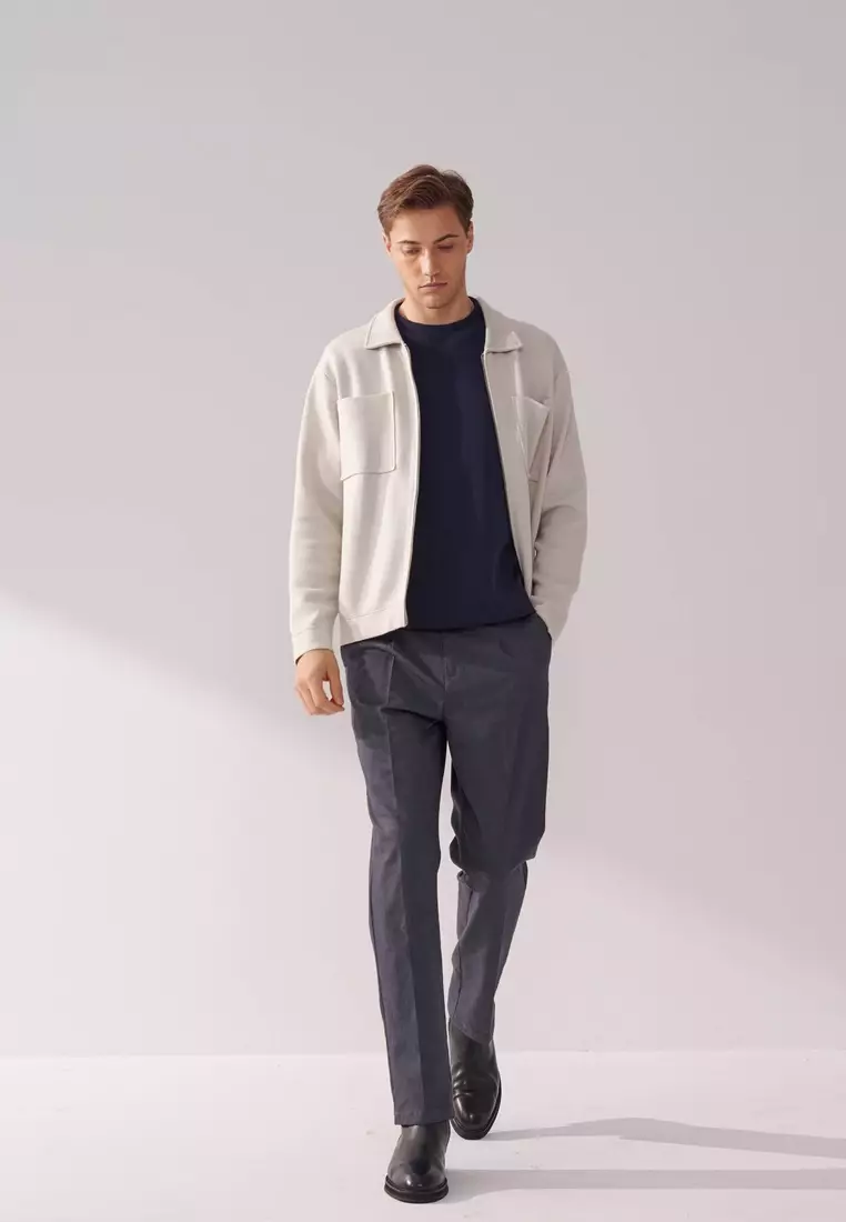 Cloud Gray Double-Pocket Full-Zip Cardigan