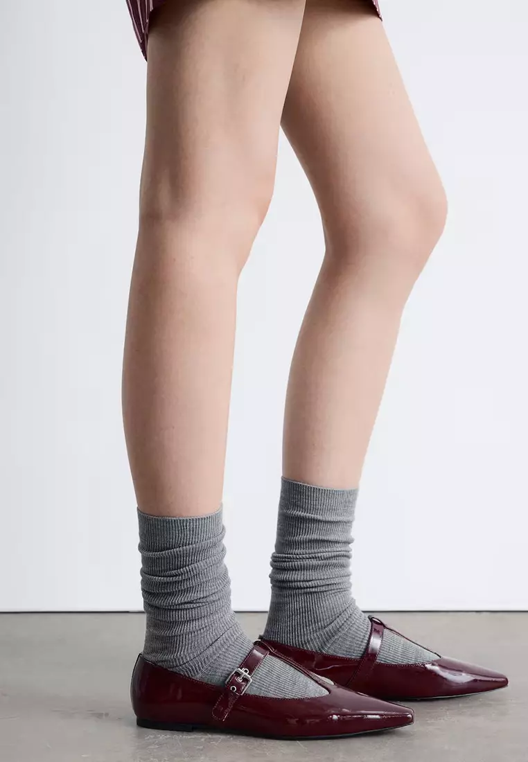 T-Bar Leather Ballet Flats
