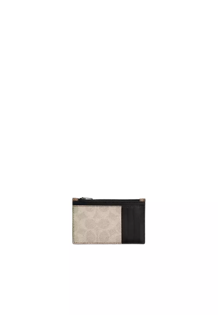 Buy Coach Coach Zip Card Case Blocked Signature Canvas In Sand Tan