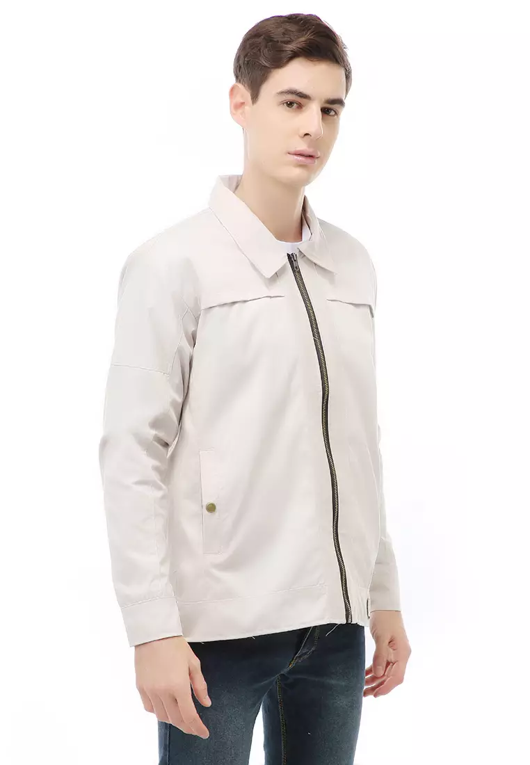 Clover Outerwear Jacket Fashion Pria Motif Polos Material Cotton ORIGINAL - Light Cream