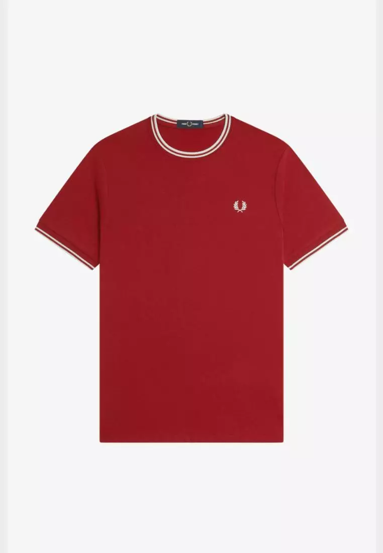 Fred Perry M1588 Twin Tipped T-Shirt (Burnt Red / Snow White)