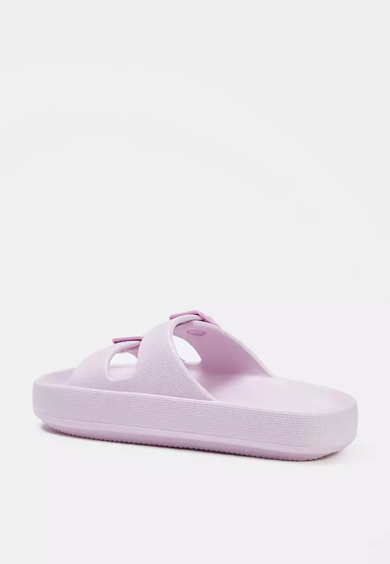 Soft Pink Double Banded Buckle Detailed Light Sole Women's Slippers Takss25Te00019