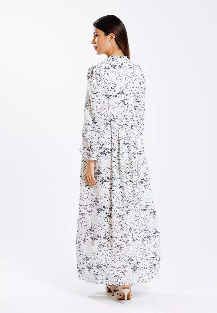 Forest Ladies Floral Pattern Maxi Dress Women Long Dress | Baju Perempuan - 885118-15Beige