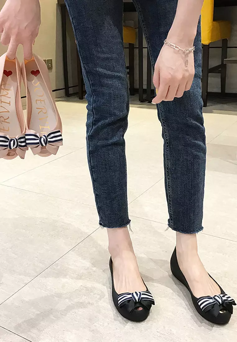 Bow Waterproof Jelly Flats Shoes