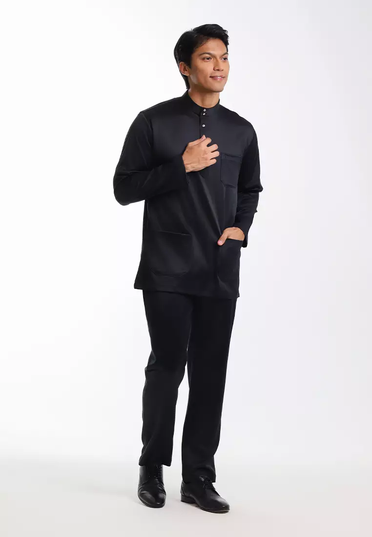 Alain Delon Baju Melayu Cekak Musang Dewasa - 19026005-99Black