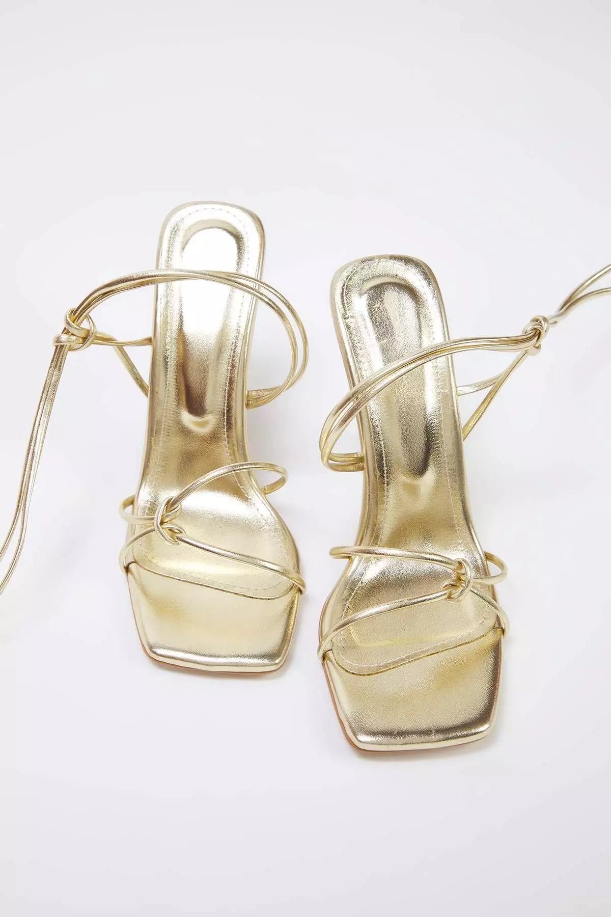 Gold Ankle Strap Detail Women Thin Heeled Sandals Takss25To00095