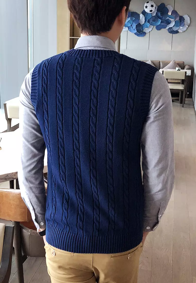 V-neck Jacquard Knitted Vest XH1823