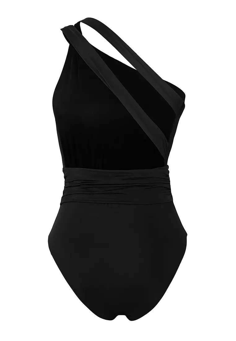 Draped Single Shoulder Covered Regular Swimsuit