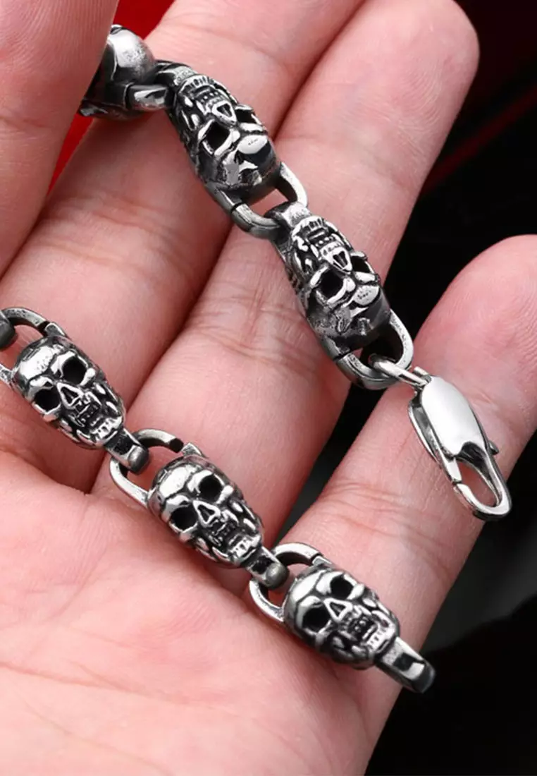 Vintage Silver Skull Chain Bracelet 950 - beaconparenting.ie