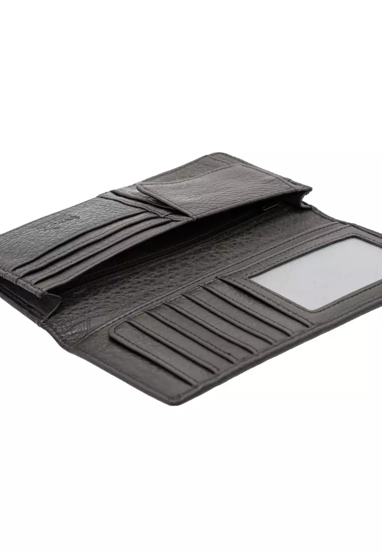 Grain Leather RFID Bi-Fold Long Coin Wallet for Men PWB 20576