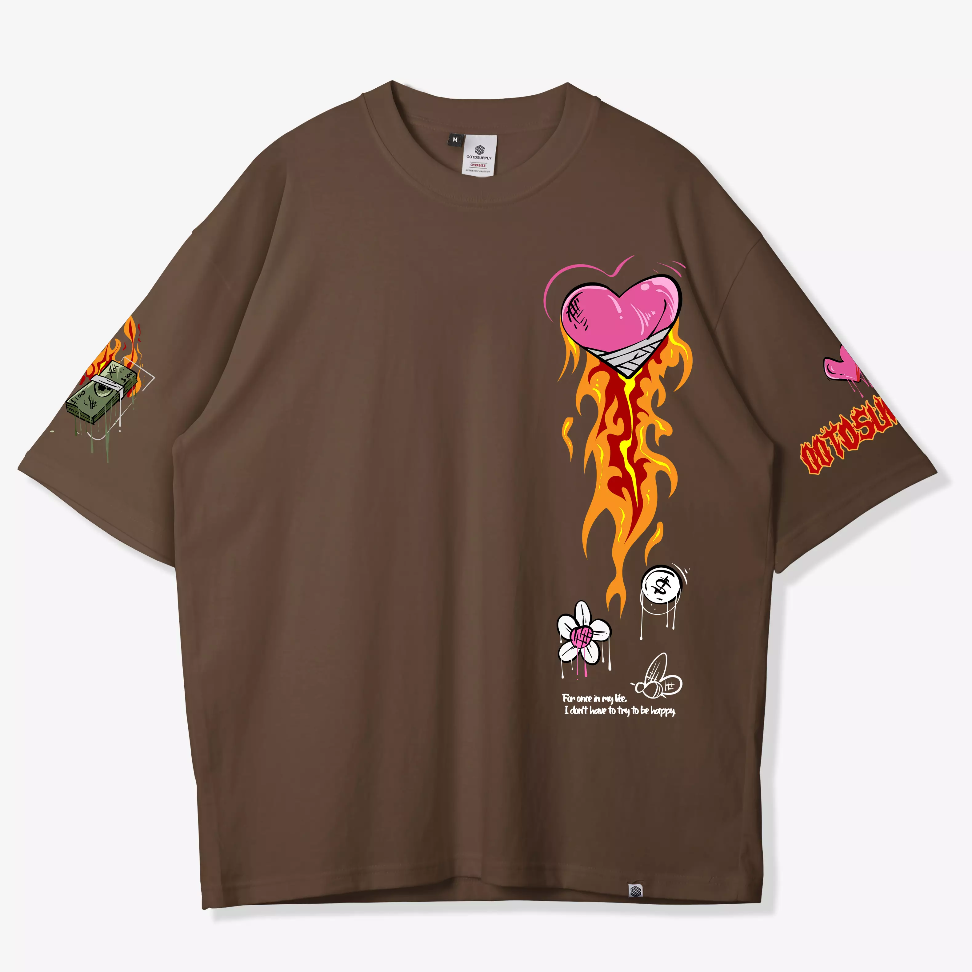 OOTDSUPPLY Oversized Tshirt Rise Up Dark Brown & Black l Kaos Oversize Pria dan Wanita 149