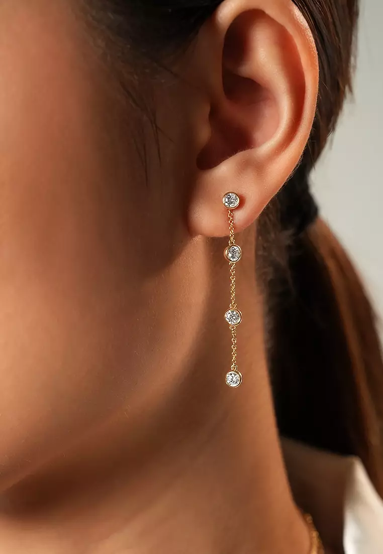 Elegance Duo Lab Grown Diamond Multiway Earrings with Round Chain Drop in 14K Yellow Gold D/E-VVS/VS (1.12ct TDW)