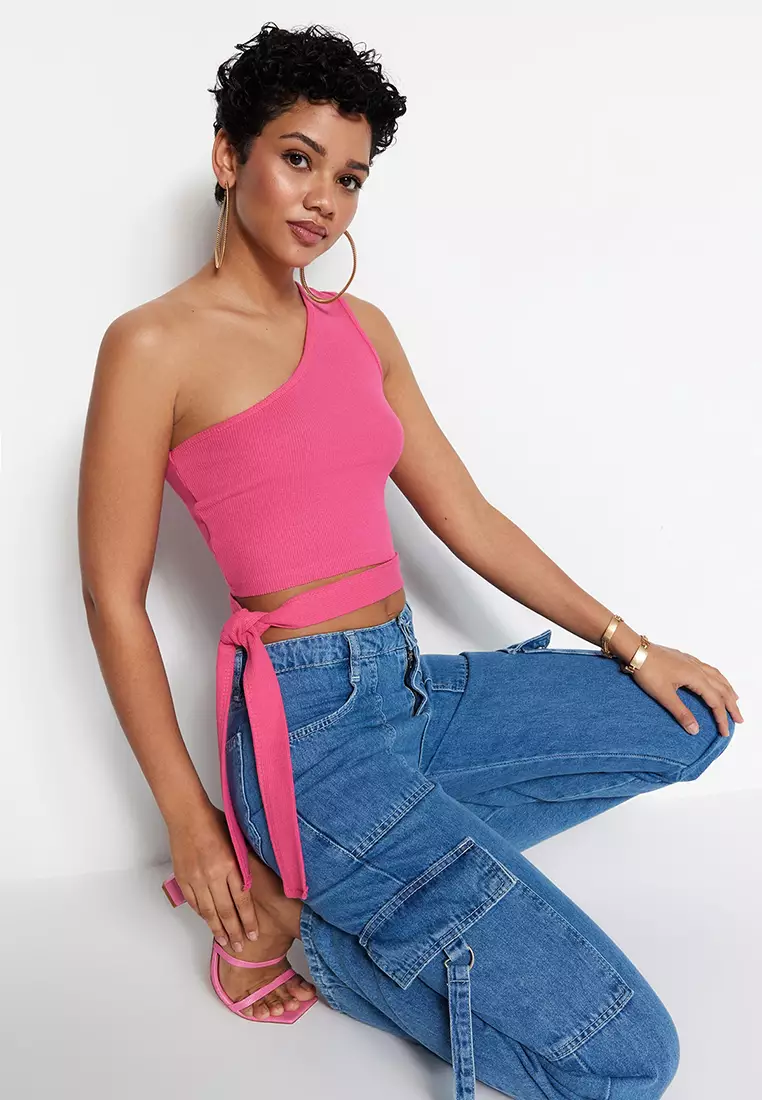 One Shoulder Tie Hem Top