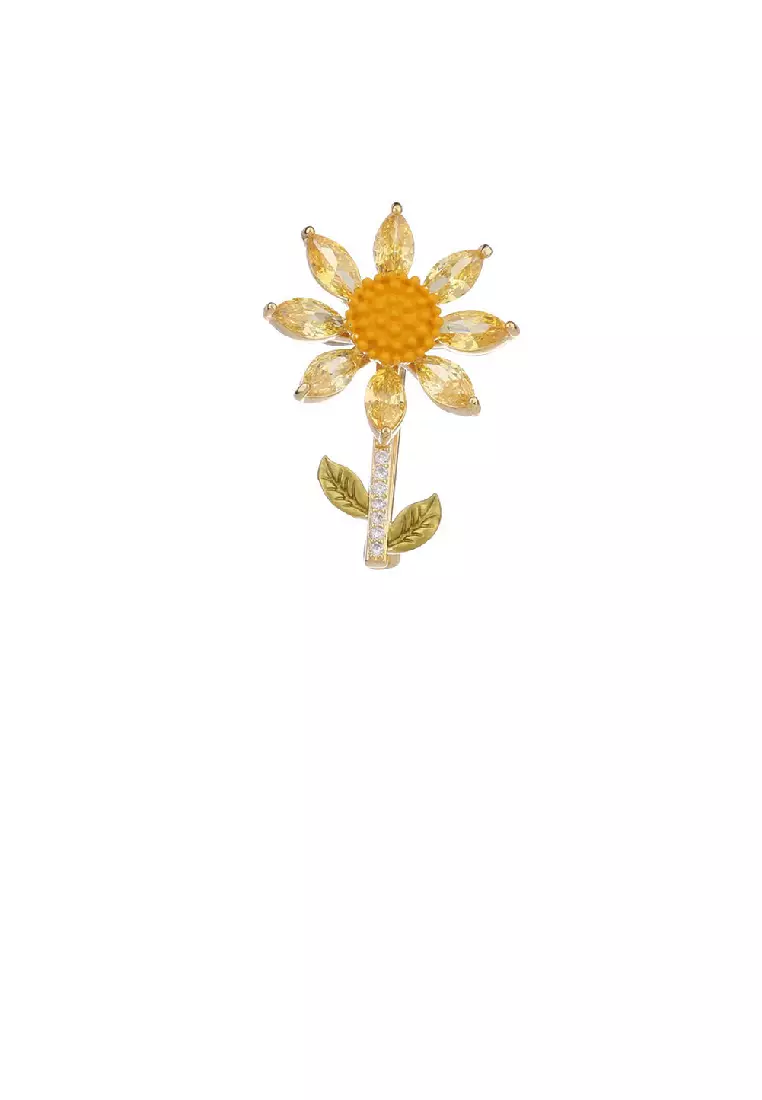 Glamorousky Simple Fashion Plated Gold Daisy Brooch with Cubic Zirconia 2023, Buy Glamorousky Online
