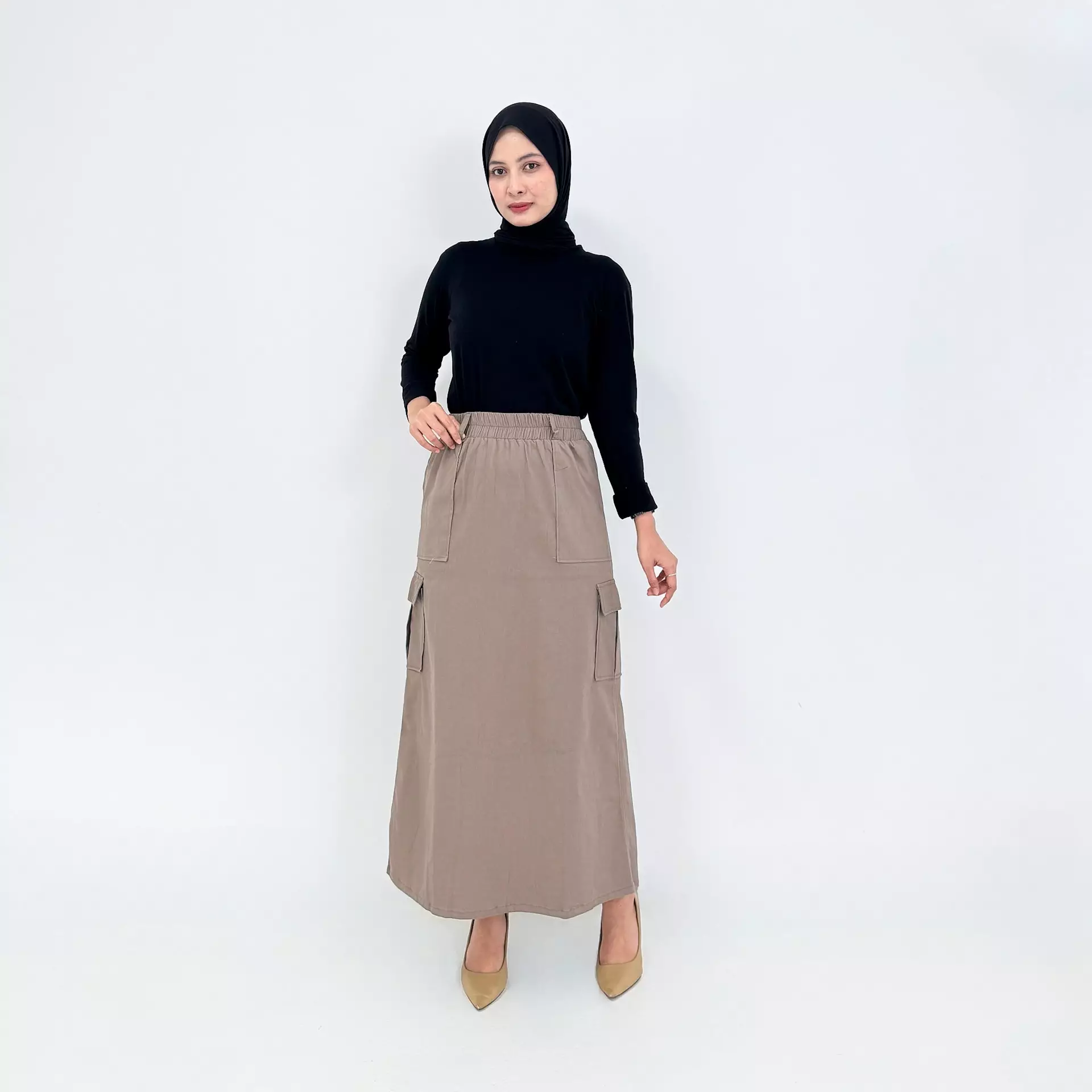 Rok Panjang Cargo Twill Keisha - COKLAT
