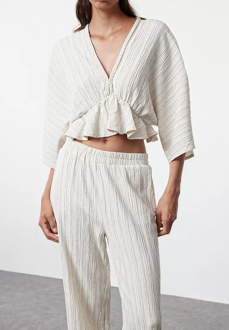 Elastic Waist Textured Pants