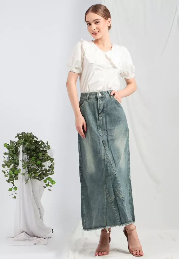 Cassie Long Skirt Jeans in Blue