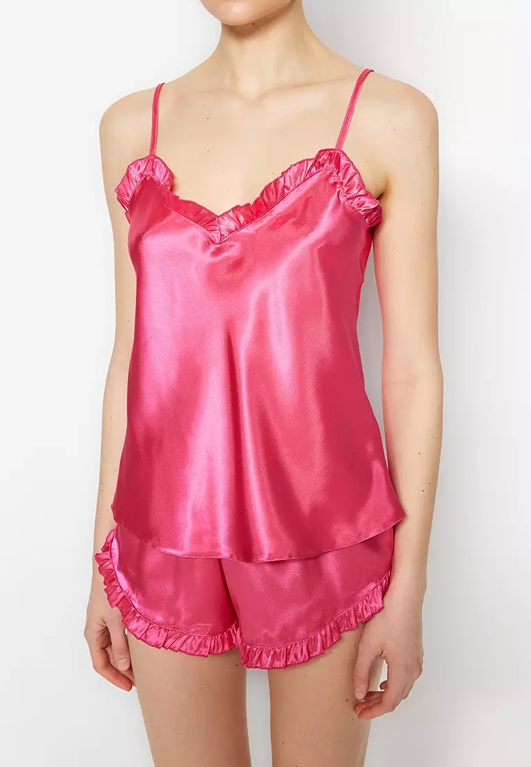 Buy Trendyol Ruffles Satin Pajamas Set Online ZALORA Malaysia