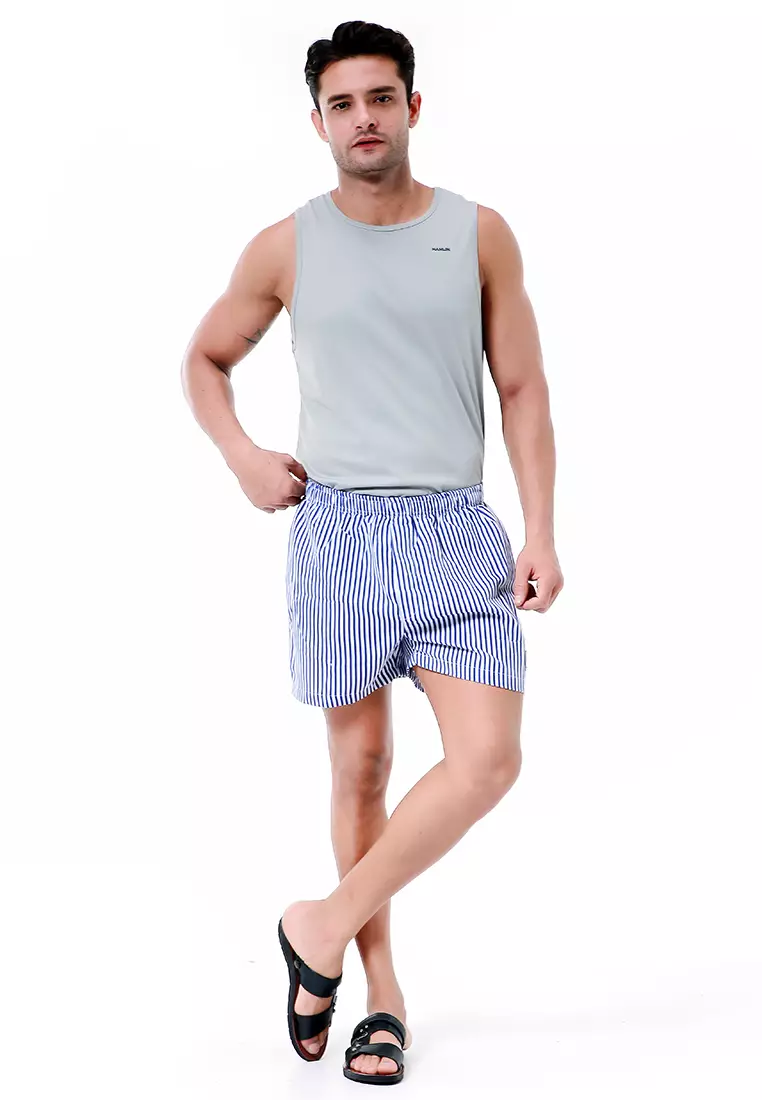 Grissham Celana Pendek Pria Boxer Kasual Stripe Motive Material Cotton ORIGINAL - Navy