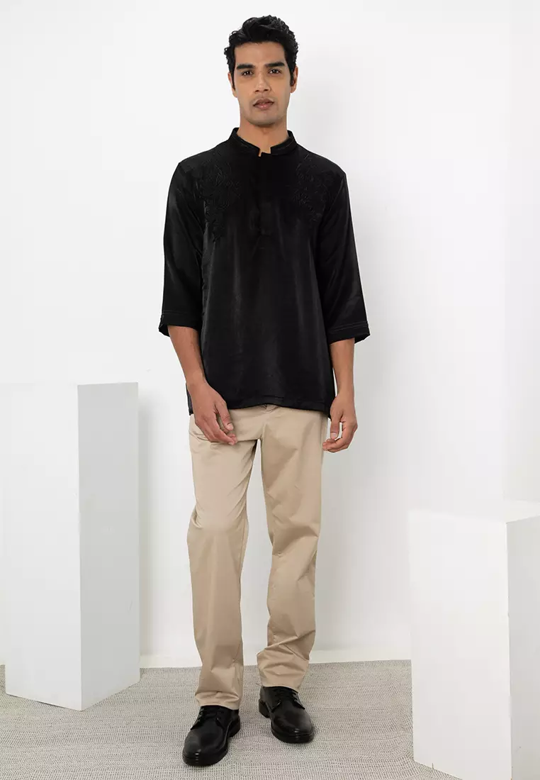 Dhul' Quarter Sleeve Barock Embroidery Cekak Musang Shirt - Tencel Silk
