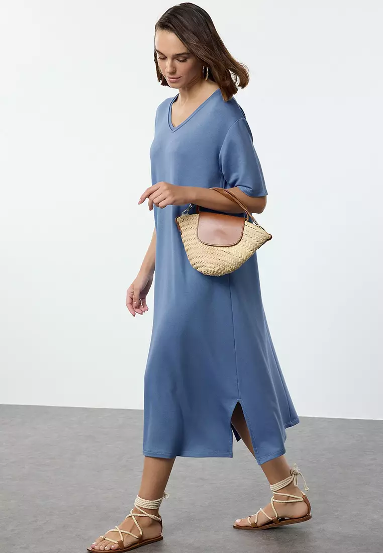 TRENDYOL Damen A-Line Kleid | Quadratischer Kragen | Ärmellos | Aus Baumwollmix | Ecru | Für Lässige Anlässe