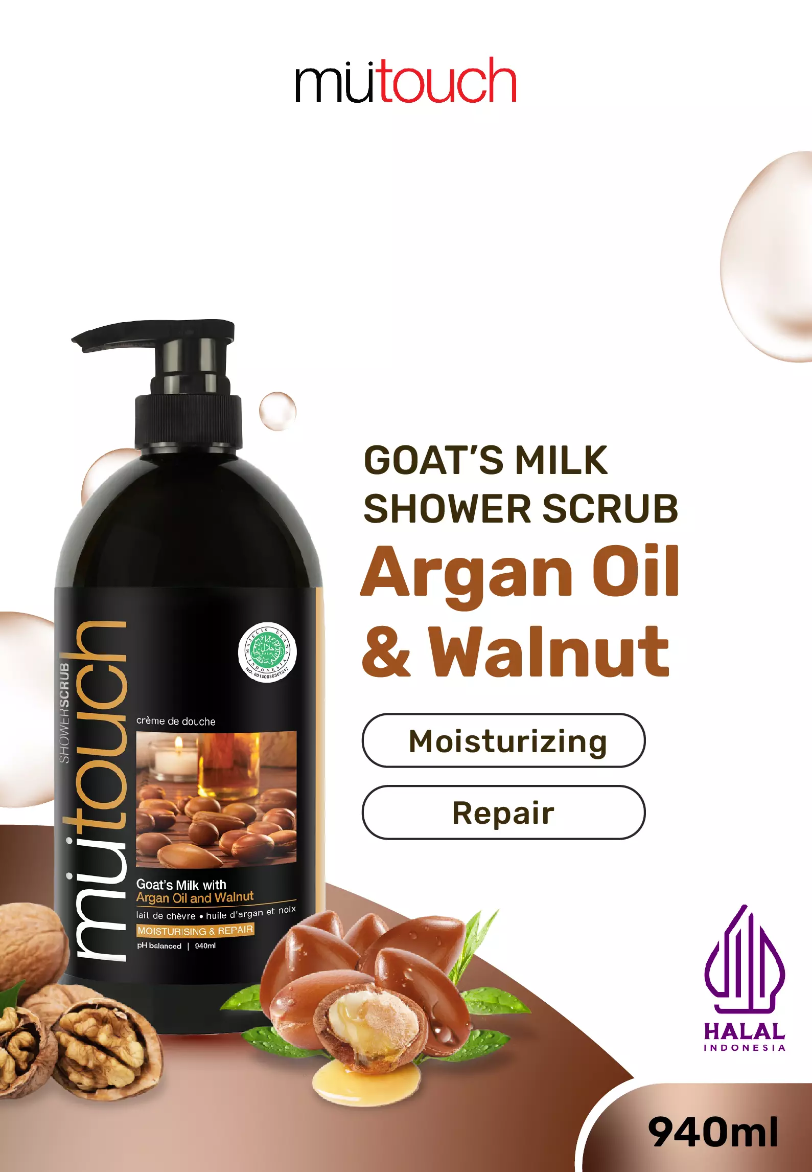 Mutouch Goat's Milk Shower Scrub Argan Oil and Walnut 940 ml