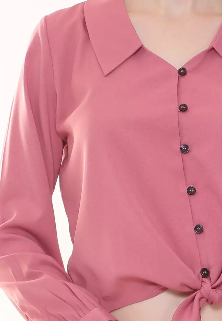 Evelyn Top Button Ribbon Tied up in Pink