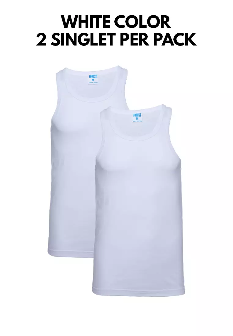 (2Pcs) Forest Mens 100% Cotton Semi Fit Singlet Assorted Color - FID0020S