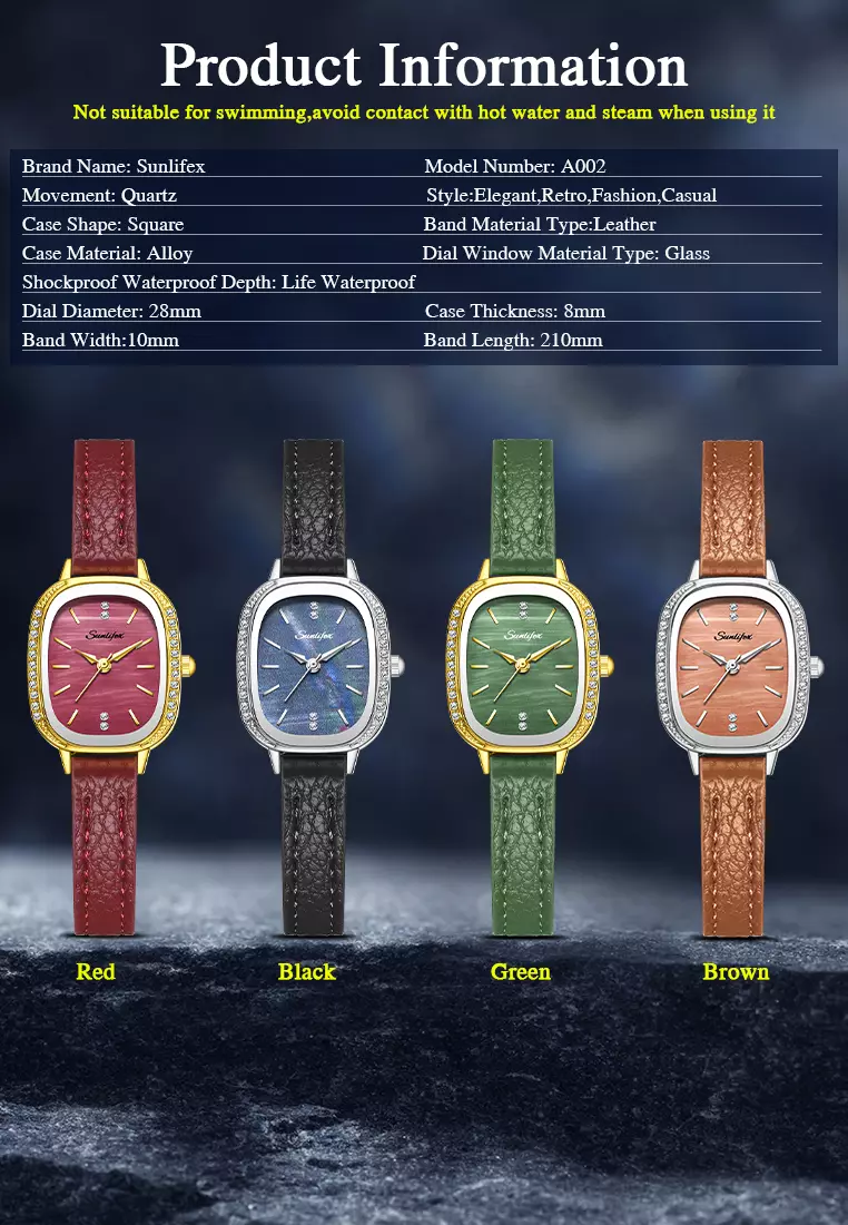 Jam Tangan Wanita Korea Elegan Berlian Vintage Dial Tali Kulit Anti Air Jam Tangan Cewek A002 Brown