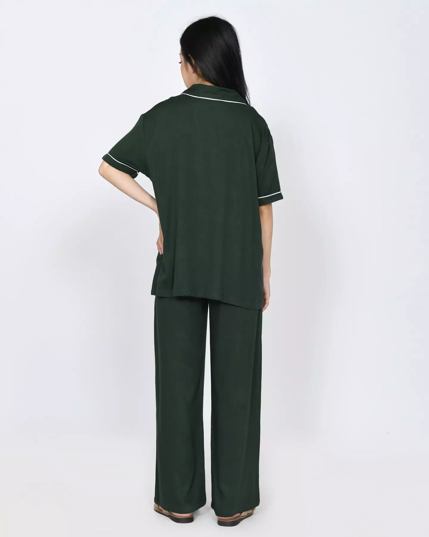 Cotton Oversized Rae HIJAU Set Piyama Celana Panjang Polos FREE SLIP ON