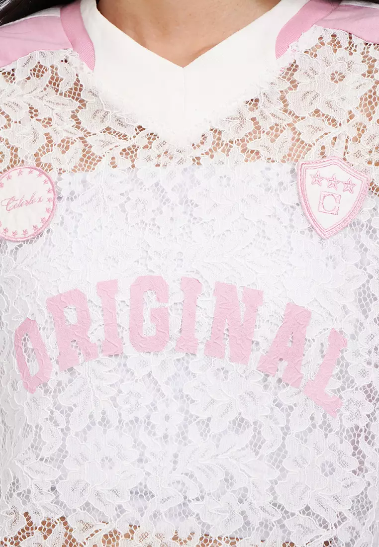 Oversized V-Neck Lace Jersey