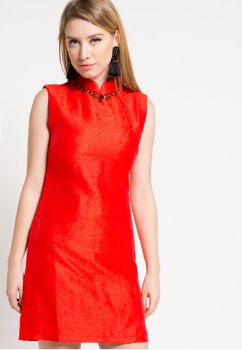 Embossed Jaq Shanghai Dress With Xtal Detail