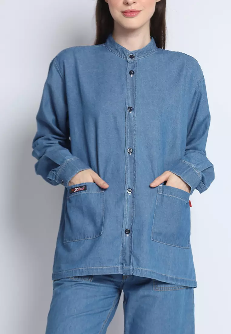 Kemeja Denim Wanita Skena L/S Krah Mandarin Saku Besar 282403