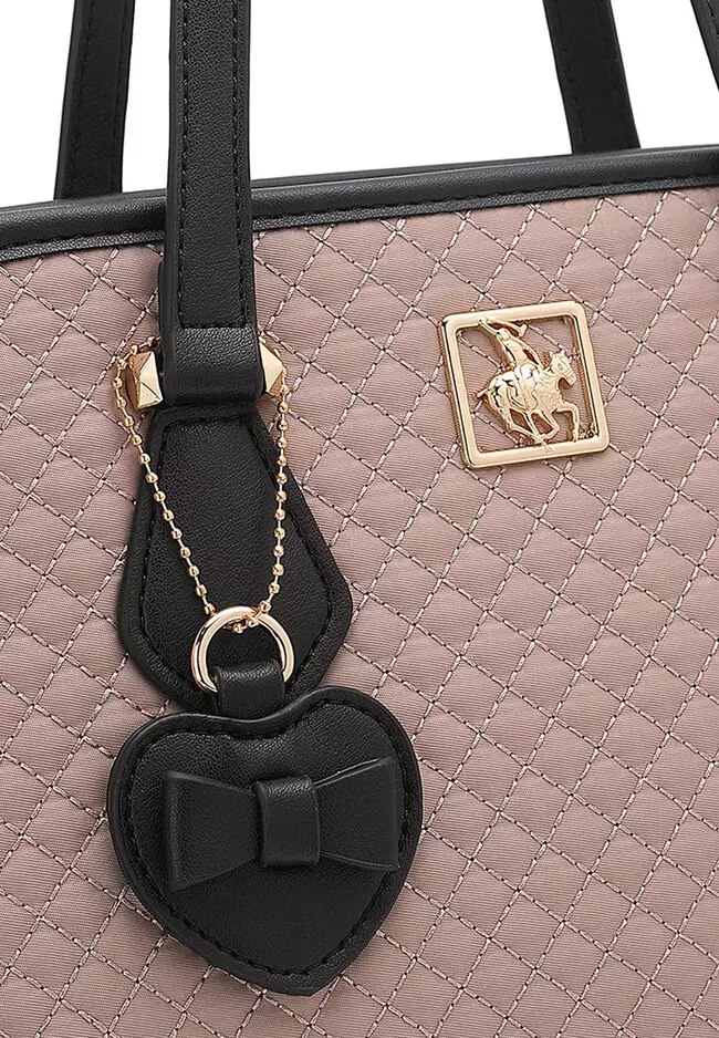 2-In-1 Quilted Top Handle Bag & Zipper Purse - Pink