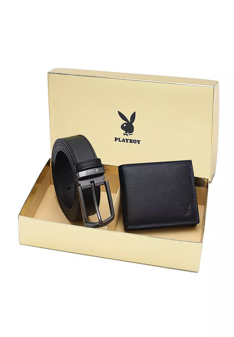 Buy Playboy Gift Set - Genuine Leather RFID Wallet + 35mm Pin Belt ...