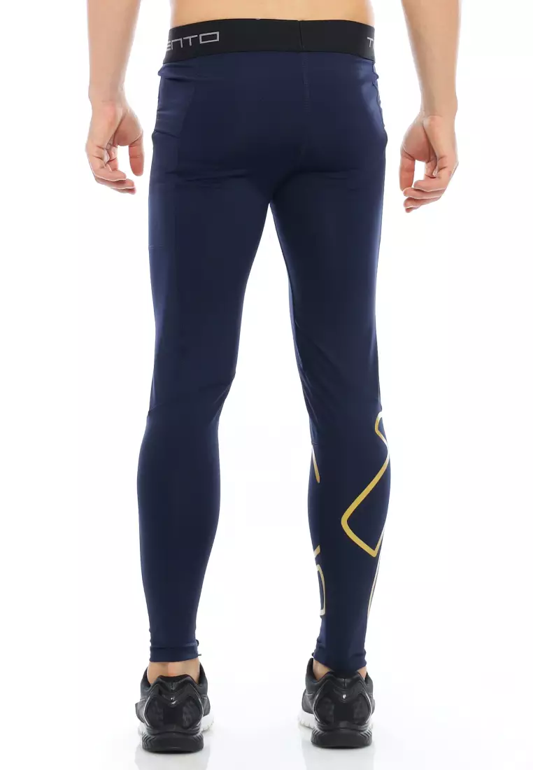 Tiento Baselayer Leging Celana Panjang Ketat Olahraga Pria Legging Sport Long Pants EXO Series Navy Gold Men