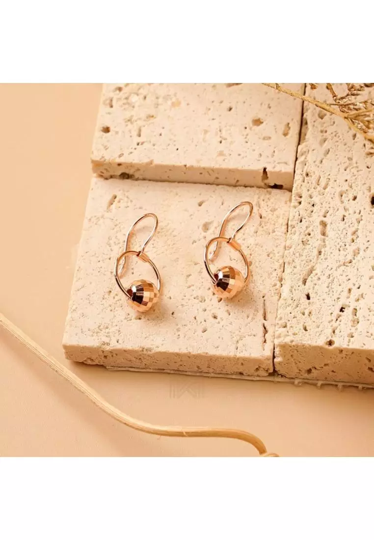 Minimal Faceted Ball Open Circle Rose Gold Hook Earrings with 925 Sterling Silver