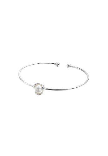 ZITIQUE silver Women's Minimalist Pearl Open Bangle - Silver A116EACA77558BGS_1