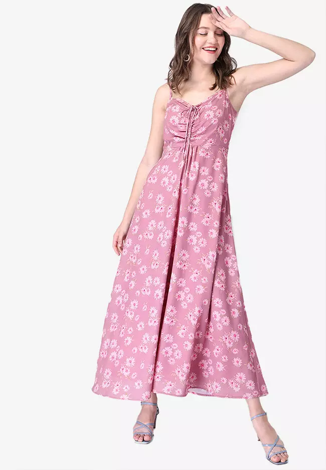 Buy FabAlley Floral Strappy Ruched Maxi Dress 2023 Online ZALORA