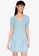 ZALORA BASICS blue Puff Sleeve V Neck Mini Dress 9370BAAD10470AGS_1