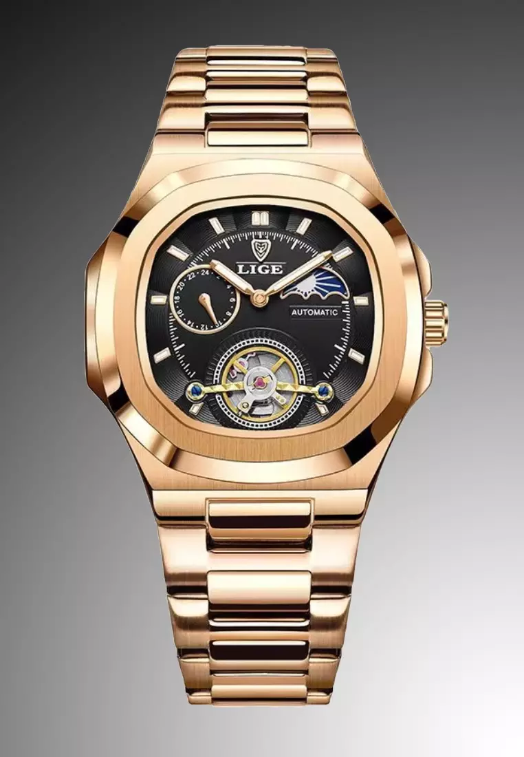 AUTOMATIC Unisex IP Rose Gold Stainless Steel Watch 48x43mm, IP Rose Gold Stainless Steel Bracelet