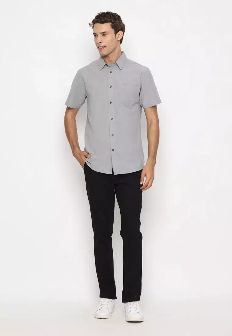 RBJ Kemeja Polos Cotton Abu Slim Fit Pria