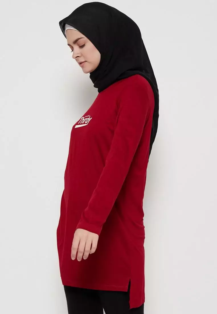 LTC12 mls thrdy merah maroon kaos tangan panjang hijab