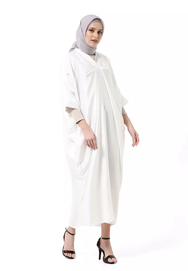 Kahitna Kaftan Pakaian Muslimah Premium Motif Polos High Quality - Putih