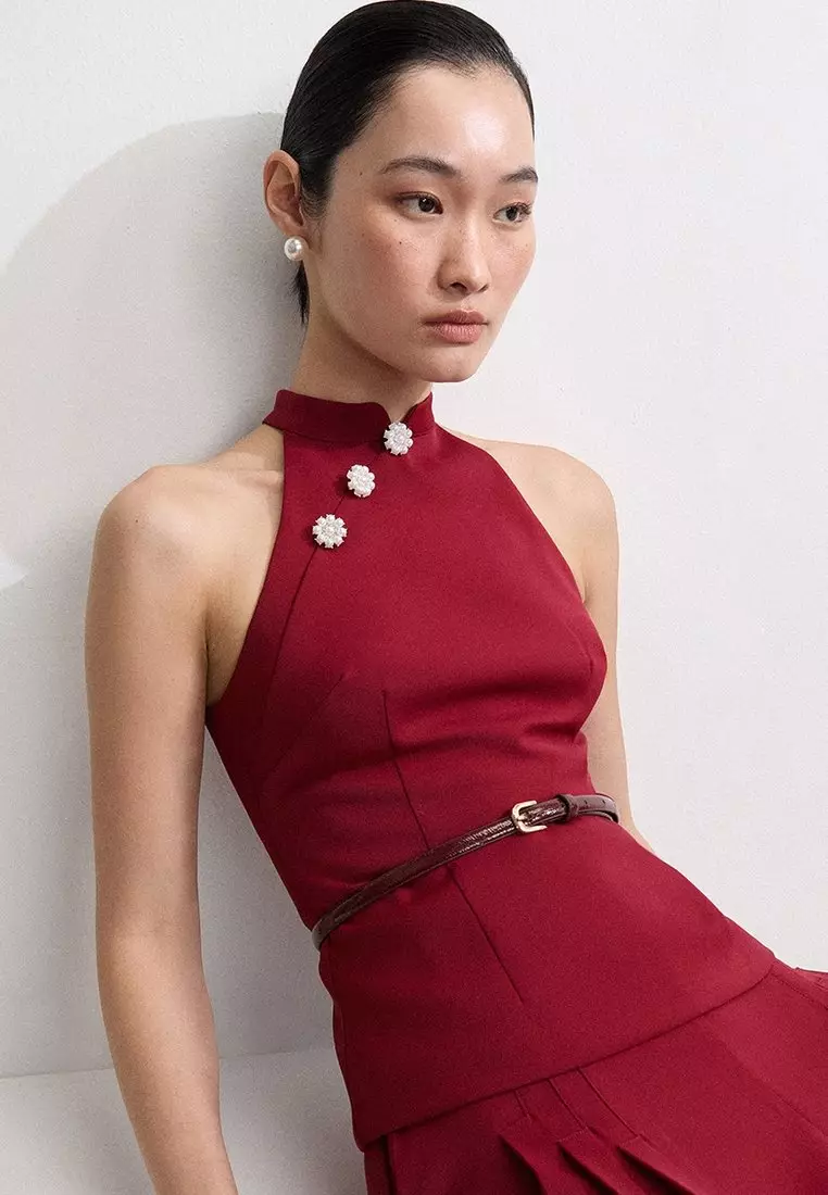 Asymmetrical Halter Top - Red