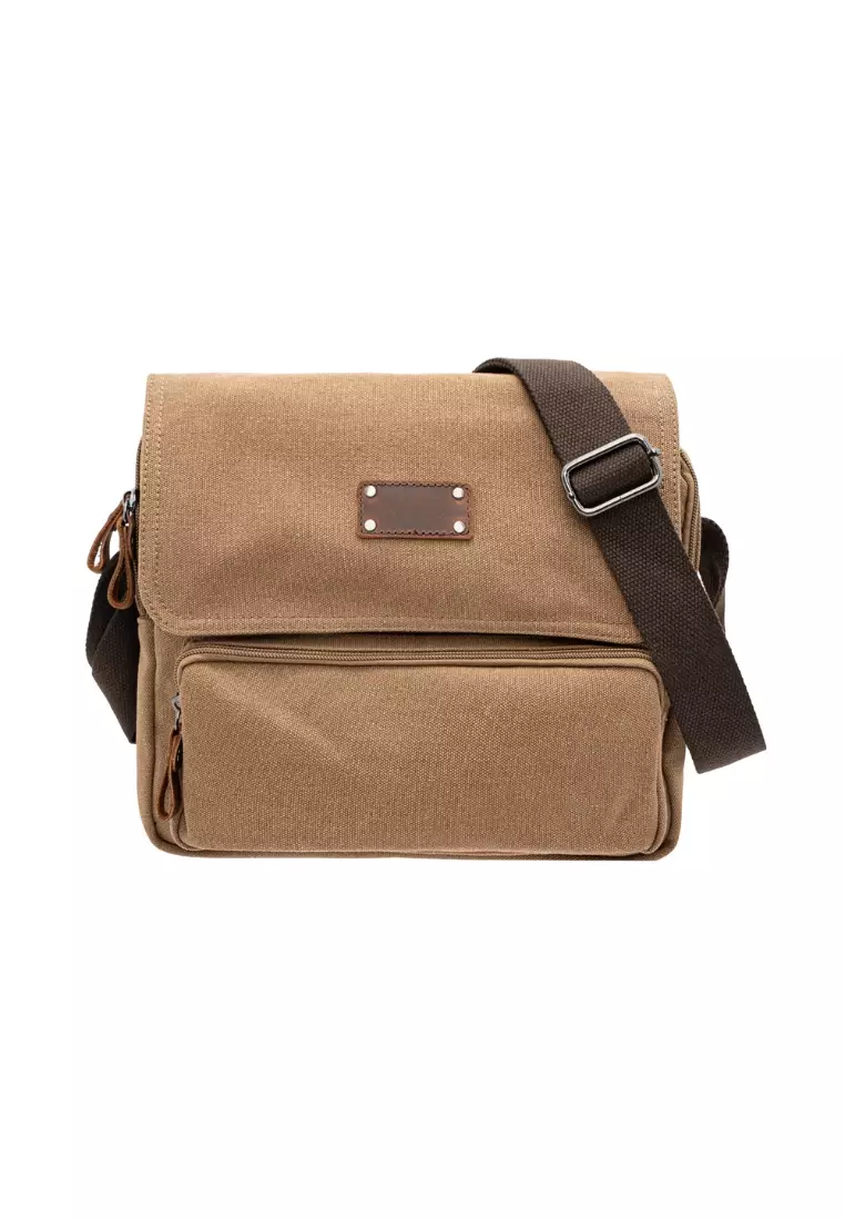 Men's canvas top crossbody shoulder bag